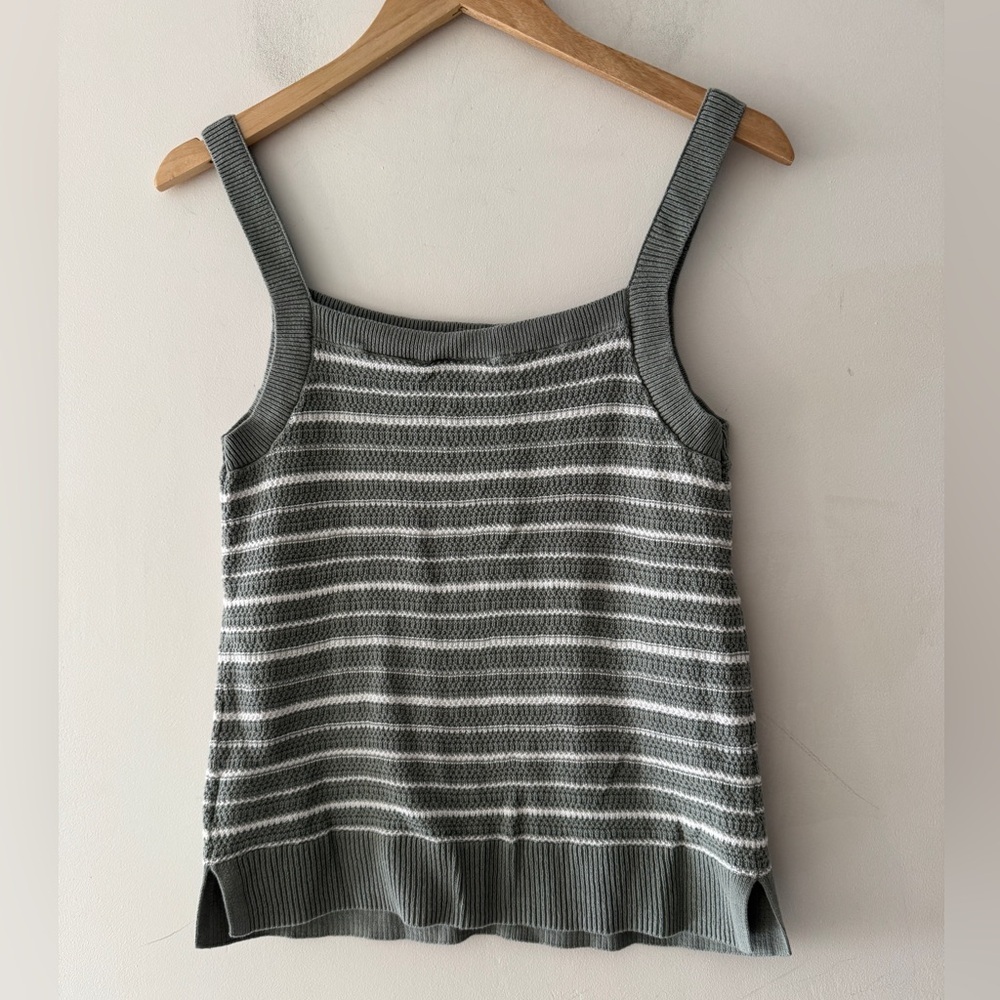 GAP Adorable Sage Green and‎ White Stripe Knit Tank Top
